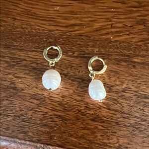 EUC Gold and White Pearl Huggie Earrings